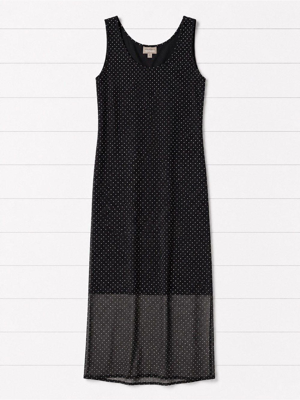 Vintage Style Exchange Black Polka Dot Mesh Maxi Dress Size Large - Picture 2 of 5